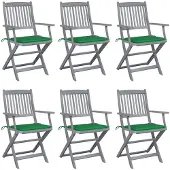 vidaXL Klappbare Gartenstühle 6 Stk. mit Sitzkissen Massivholz Akazie