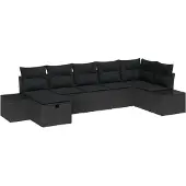 vidaXL Gartensofa-set 7 Stk. Schwarz Poly-Rattan