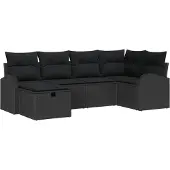 vidaXL Sofa Set mit Kissen mit Speicher Schwarz Poly-Rattan