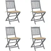 vidaXL Klappbare Gartenstühle 4 Stk. mit Kissen Massivholz Akazie