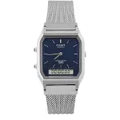 Casio Chronograph VINTAGE, silberfarben, blau, blau, grau, Armbanduhren, Damen, silberfarben, Chronograph, Quarzuhr, Armbanduhr, Damenuhr, Herrenuhr, Edelstahlarmband, analog