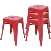 Proregal 4er-Set Hocker | Sitzhöhe 46cm | Metall, Industriedesign, stapelbar | Rot | Metallhocker Sitzhocker