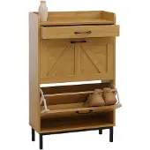 Mendler Schuhkipper HWC-P45, Schuhregal Schuhschrank, 2 Kippfächer Ablage Schublade MDF 95x60x24cm ~ Bambus-Optik