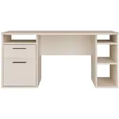 Forte TEZAUR Schreibtisch 160, moderner Schreibtisch mit Schublade, Tür und vielen Fächern, Jugendzimmer, Büro, Holzwerkstoff, Kaschmir Beige, 160 cm breit x 75,7 cm hoch x 72 cm tief