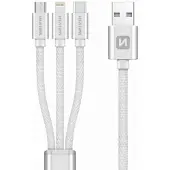 Swissten Textile 3-in-1 Cable 1.2m, 1,2 m, USB A, USB C/micro-USB B/Lightning, Silber