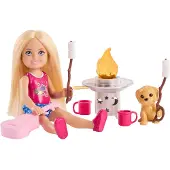 Barbie Chelsea Family & Friends Abenteuer in der Natur Puppen-Spielset mit Hündchen und Camping-Zubehörteilen, Mini-Puppe, Weiblich, 3 Jahr(e), Junge/Mädchen, 139 mm, Mehrfarbig