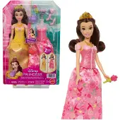 Disney Princess 2-in-1-Geschichten Belle-Modepuppe mit 2 Oberteilen zum Anklipsen, 2 Röcken und 9 Zubehörteilen, Modepuppe, Weiblich, 3 Jahr(e), Junge/Mädchen, 295 mm, Mehrfarbig