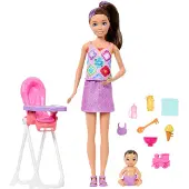 Mattel Skipper Babysitters Inc. Spielset mit Skipper-Puppe, Kleinkind-Puppe, Hochstuhl und 8 Zubehörteilen, Modepuppe, Weiblich, 3 Jahr(e), Junge/Mädchen, 275 mm, Mehrfarbig