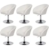Mendler 6er-Set Esszimmerstuhl HWC-F19, Küchenstuhl Drehstuhl Loungesessel, drehbar höhenverstellbar Kunstleder weiß