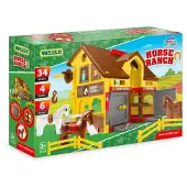 Wader - Spielhaus - Ranch mit Pferden Kunststoff + Pferd 4 Stück im Karton 59x39x15cm