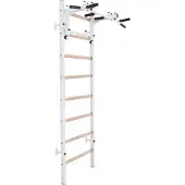 BenchK Sprossenwand 231W Metall Buchenholz weiß matt 67x230 cm mit abnehmbarer Klimmzugstange PB3W max. 150 kg