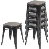 Proregal 6er-Set Hocker inkl. Holz-Sitzfläche | Metall, Industriedesign, stapelbar | Schwarz | Metallhocker Sitzhocker