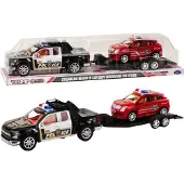 Leantoys Polizei Auto Set mit Pickup, Geländewagen, Abschleppwagen und Anhänger