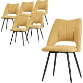 ML-Design Esszimmerstühle 6er Set Senfgelb, Sitzfläche aus Polyester mit schwarzen Metallbeinen, Küchenstühle mit Rückenlehne