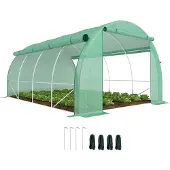 Outsunny Foliengewächshaus Polytunnel 3,97 x 3 x 2 m Abdeckungen aufrollbar Grün