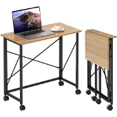 HOMCOM Schreibtisch Klappbar Kleiner 80 cm Klappschreibtisch mit Rollen