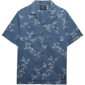 Superdry für Herren. M4011130A Bedrucktes Hemd blau (L), Lässig, Baumwolle, Kurzarm