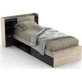CALICOSY Kombi-Bett mit Stauraum - 90 x 190/200 cm - Schwarz & Holzfarben - MARTELO