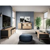 Lomadox Wohnzimmer Set in Eiche, inkl. Couchtisch und LED-Beleuchtung, 3-teilig - MATTAWA-167