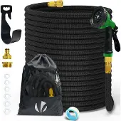 VOUNOT Flexibler Gartenschlauch 45m, Flexibel Wasserschlauch Dehnbarer mit 10 Sprühfunktionen, Messinganschlüssen,Schwarz