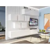 Fun-Möbel Mediawand Wohnwand 10 tlg - NEXI XL 21 - Weiss Hochglanz