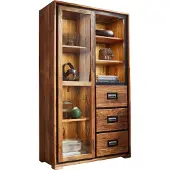 Massivart Vitrine Akazie Altholz massiv montiert - 100 cm Glastür - NARVIK