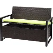Mendler Poly-Rattan 2er Sitzbank MCW-F39, Gartenbank Truhenbank, Staufach Aufbewahrung Sitzkissen braun, Kissen grün