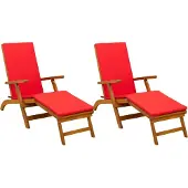 vidaXL Liegestuhl zum Verstellen und Klappen mit Kissen 2 pcs Rot