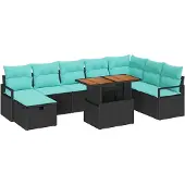vidaXL Gartensofa-set mit Kissen 9 pcs Schwarz Poly-Rattan