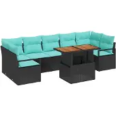 vidaXL Gartensofa-set 8 stk. 7-Sitzanzahl Schwarz und Türkis