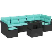 vidaXL Gartensofa-set 8 stk. 7-Sitzanzahl Schwarz und Blau Poly-Rattan