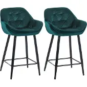CLP 2er Set Barhocker Gibson Samt, Sitzhöhe 76 cm | Farbe dunkelgrün