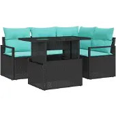 vidaXL Gartensofa-set 5 stk. 4-Sitzanzahl Schwarz und Blau Poly-Rattan