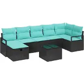 vidaXL Sofa Set 8 stk. 7-Sitzanzahl Schwarz und Türkis Poly-Rattan