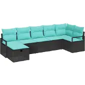vidaXL Sofa Set 7 stk. 7-Sitzanzahl Schwarz und Türkis Poly-Rattan