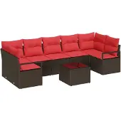 vidaXL Sofa Set 8 stk. 7-Sitzanzahl Braun und Rot Poly-Rattan