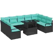 vidaXL Gartensofa-set 10 stk. 9-Sitzanzahl Schwarz und Blau