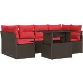 vidaXL Gartensofa-set 7 stk. 6-Sitzanzahl Braun und Rot Poly-Rattan