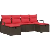 vidaXL Sofa Set 6 stk. 6-Sitzanzahl Braun und Rot Poly-Rattan