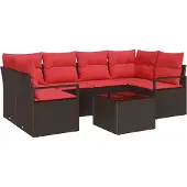 vidaXL Sofa Set 7 stk. 6-Sitzanzahl Braun und Rot Poly Rattan