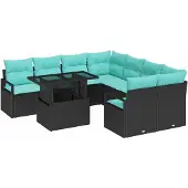vidaXL Gartensofa-set mit Speicher 9 pcs Schwarz und Blau Poly-Rattan