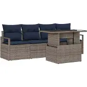 vidaXL 5-teiliges Gartensofa-Set mit Kissen, grau, Polyrattan