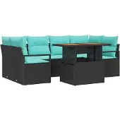 vidaXL Garten-Sofa-Set 7 stk. 6-Sitzanzahl Schwarz und blau