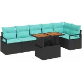 vidaXL Gartensofa-set 7 stk. 6-Sitzanzahl Schwarz und Türkis