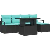 vidaXL Garten-Sofa-Set mit Kissen 6 pcs Schwarz und blau