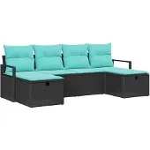 vidaXL Sofa Set 6 stk. 6-Sitzanzahl Schwarz und Türkis Poly-Rattan