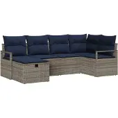 vidaXL Sofa Set 6 Stk. Grau und Marineblau Poly-Rattan