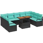 vidaXL Gartensofa-set 10 stk. 9-Sitzanzahl Schwarz und Türkis