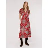 Apricot Druckkleid "Midikleid" iin Wickeloptik, mit Taillengummizug