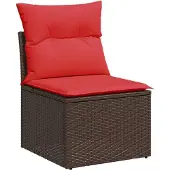vidaXL Sofa Set mit Kissen 6 pcs Braun und Rot Poly-Rattan